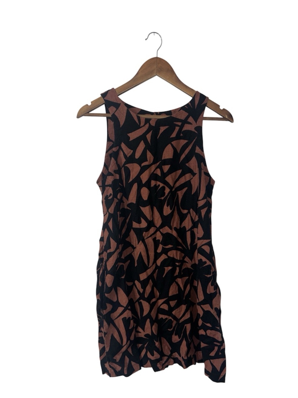A New Day Brown Black Linen Sleeveless Midi Dress Summer Lagenlook Size Medium